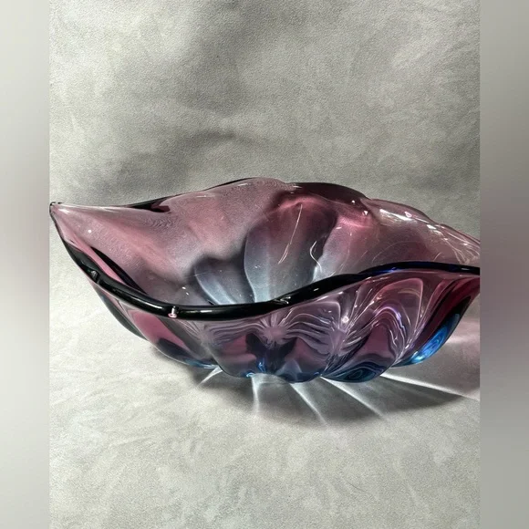 Mid-Century Modern Art Glass Bowl Purple Pink 17”